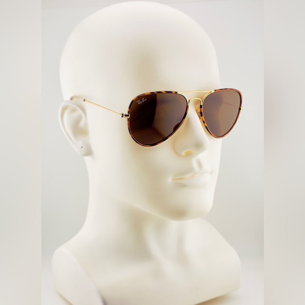 Ray-Ban Gold Frame Tortoiseshell Aviator Sunglasses with Brown Lenses